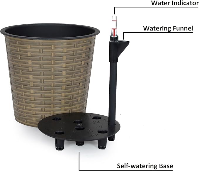 10.2 Self Watering Wicker Decor Planter for Indoor and Outdoor Round Natural