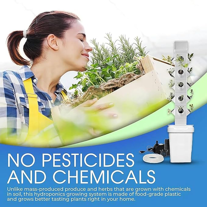 Hydroponics Growing 24 Pods Vertical Hydroponics Tower Smart Garden Planter Germination Kit Aeroponics Growing Kit with Hydrating Pump Adapter