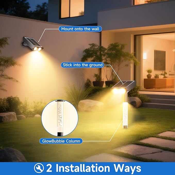 Solar Spot Lights Outdoor Adjustable Beam &amp PC Light Guide Column 6 Pack Solar Lights Outdoor Waterproof IP65 2 Modes &amp Auto On/Off Landscape Spotlights for Garden Yard Pathway Tree (Warm