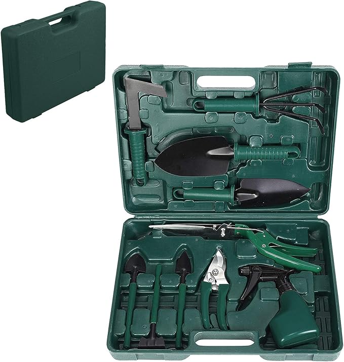 Garden Tools Set10 Piece Gardening and Planting Kit with Carrying CaseSucculent Tools Set Planting Tools Kit Including Shovel Rake Fork Weeder TrimmerGardening Gift Set for Gardener Women Men