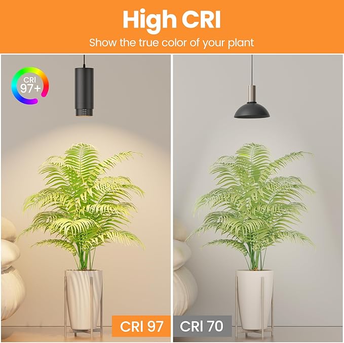 Zoomable Remote Pendant Grow Lights with Auto On/Off Timer 30W Full Spectrum LED Plant Light 2700K-6000K Dimmable Plug in Hanging Lights for Indoor Plants 20FT Power Cord Black