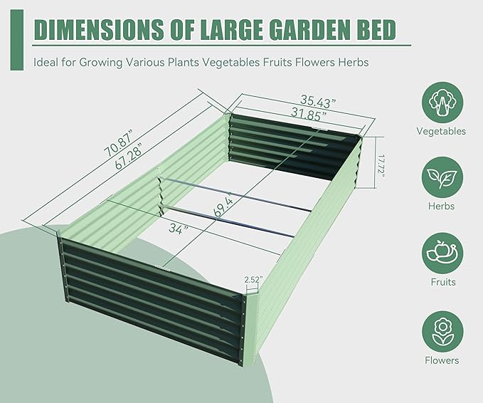 6x3x1.5ft Galvanized Raised Garden Bed Outdoor Planter GBoxes Large Metal Planter Box for Gardening Vegetables Fruits Flowers Green