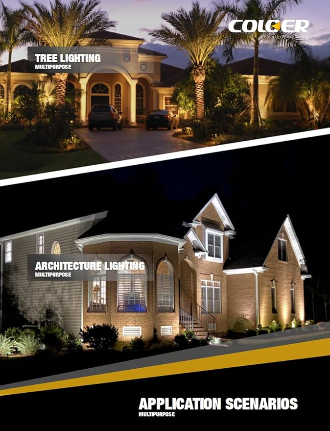 COLOER Brass Landscape Spotlights 6 Pack Landscape Light Fixture with 5W Aluminum Housing MR16 LED Bulb 2700K 450LM12V AC/DC Low Voltage Outdoor Spot LightingUplight for Garden and Patio(102B)