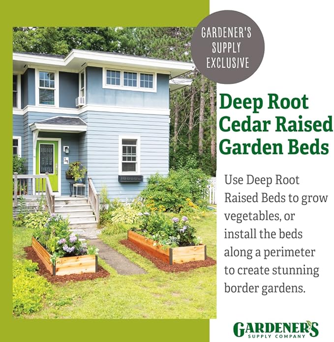 Gardener's Supply Company Raised Garden Bed | Outdoor Cedar Planter Box w/Extra Deep Height for Rooted Plants Herbs Flowerbed &amp Vegetable Garden Wooden Box | 2' W x 8' L x 14 H