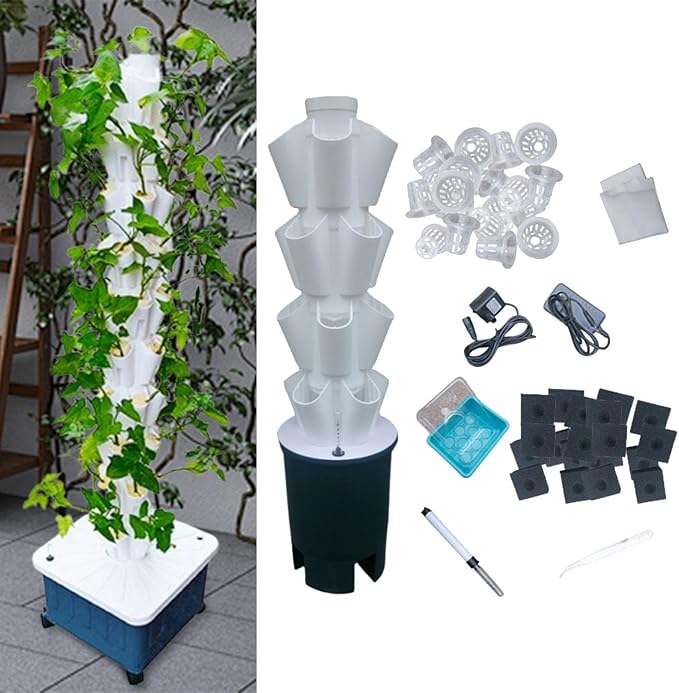 Hydroponic Grow System Vertical Hydroponic Column 4 Layers US Plug Adapter Cultivation System for Nursery Gardening Lover