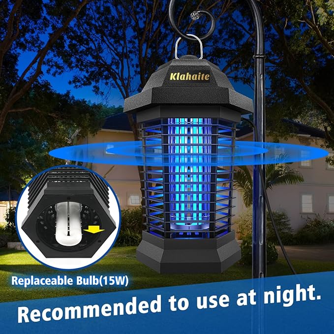 Klahaite Bug Zapper Outdoor Electric Mosquito Zapper Fly Zapper Indoor Fly Traps Mosquito Repellent Outdoor Patio and Backyard Covers 1/2 Acre 3 Prong Plug 4200V ABS Fireproof Plastic Outer
