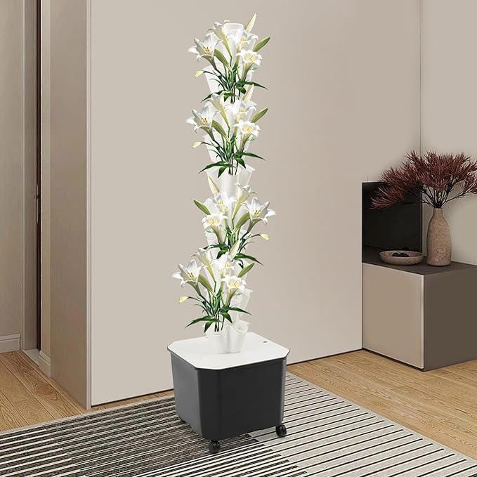 50 Pots Hydroponics Tower 8 Tiers Hydroponics Growing System Tower Vertical Tower Planter Pump Tower with Water Tank Irrigation Pump and Movable Water Tank for Hydroponic Gardening Lovers (Grey)