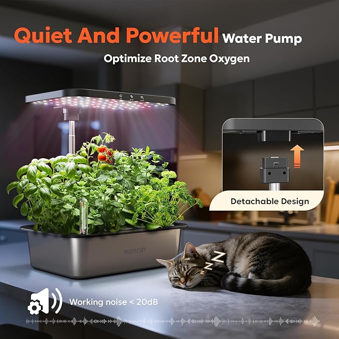 owltron Smart Hydroponics Growing System Kit15 Pods Indoor Herb Garden with 36W LED Grow Light &amp APP Control Planting Height Up to 30 Quiet Water Pump Stainless Steel - Ideal Gift for All Age