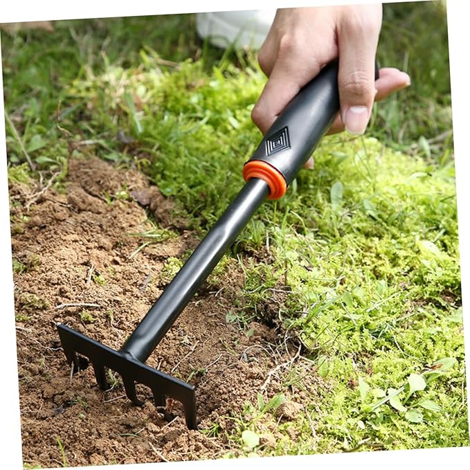 BESPORTBLE 6pcs Garden Tool Set Iron Wide Shovel Double-Sided Hoeing Rake Ergonomic Anti-Skid Plastic Handle for Home Balcony Gardening and Potted Plants Black Orange
