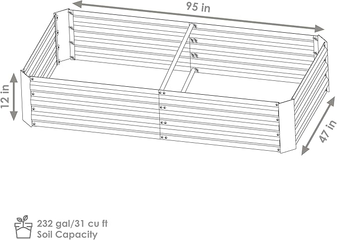 Sunnydaze Galvanized Steel Rectangular Raised Garden Bed - for Flowers Plants and Vegetables - Green - 4 x 8 ft