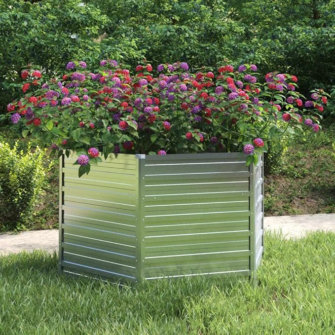 Garden Raised Bed 50.8x30.3 Galvanized Steel Silver Lawn Planters