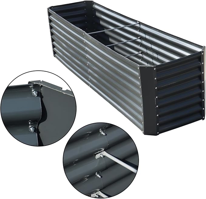 findmall 8x2x2Ft Raised Garden Bed Gray Volume 239 Gallons Electro Galvanized Steel Sheet Flower Box for Flowers and Greenery Gardening Planting Vegetable Cultivation