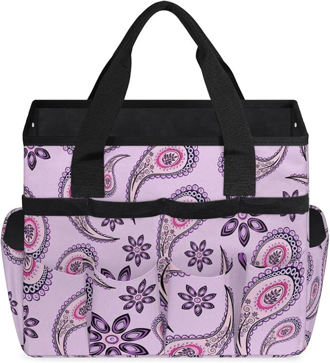 Garden Tool BagPaisley Flower Pattern Gardening Organizer Bag With Pockets Garden Tool Kit Storage Tote for Women Men Garden Tool Set Holder