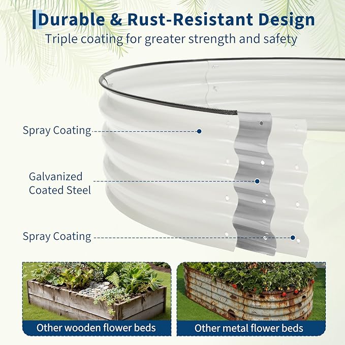 2-Pack 4×2×1 Ft Galvanized Steel Raised Garden Bed Outdoor Metal Planter Boxes for Vegetables Flowers &amp Herbs Above-Ground Gardening Beds White