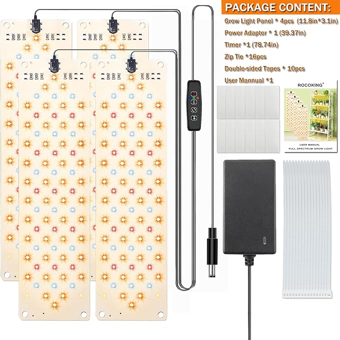 Grow Light40W Ultra-Thin Panel Grow Lights for Indoor Plants316LEDs Full Spectrum Grow Lights for Under Cabinet Plant Grow Lamp with 3/9/12H Timer10 Dimmable Levels for Plants Growing (4pcs)