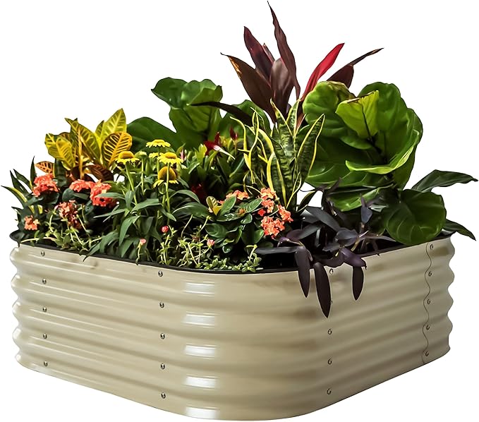 Vego garden Raised Garden Bed Kit 14 Tall 4 in 1 Modular Metal Raised Garden Beds Kit Metal Planter Box for Vegetables Flowers Herbs Pearl White