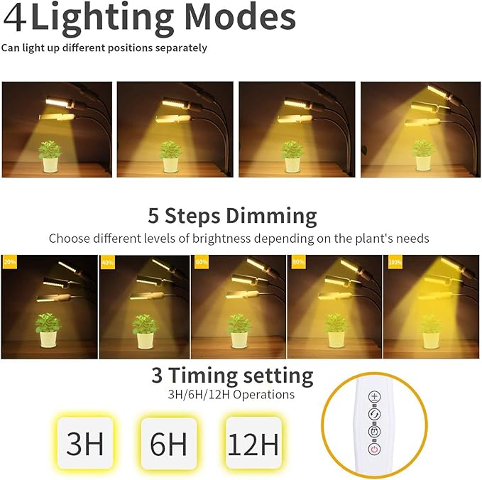 68W 132 LED Grow Light Plant Grow Light for Indoor Plants Tri-Head Full Spectrum Plant LampAdjustble Gooseneck &amp Desk Clip On 3 6/12H Timer 4 Switch Modes5 Dimmable Levels