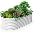 A ANLEOLIFE 8x4x2ft Galvanized Raised Garden Bed Kit Oval Metal Deep Root Planters for Outdoor Plants Vegetables Flowers Herb Large Bottomless 478 Gallon Capacity- Antique White