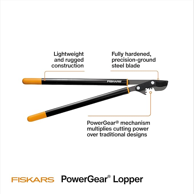 Fiskars 32 PowerGear Bypass Loppers Patented Mechanism Multiplies Force to Reduce Strain Heavy-Duty Precision-Ground Steel Blade for Living Growth Trims Tree Branches up to 2 Diameter