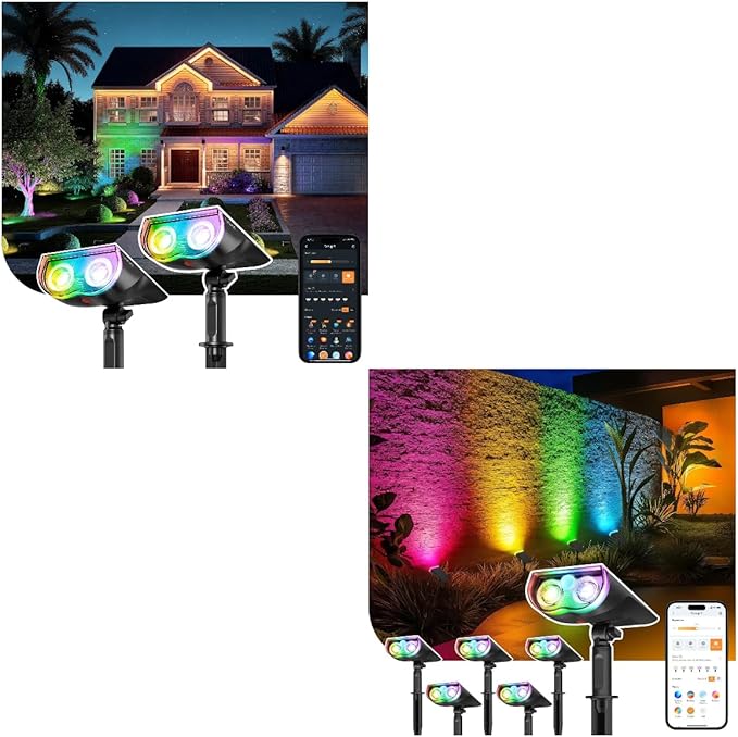 Linkind Smart Solar Spotlight Color Changing Landscape Lighting APP/Voice Control Solar Lights Outdoor IP67 Waterproof Spot Lights Outdoor for Yard Garden Pathway(2 Pack)