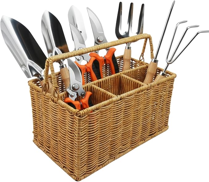 Garden Tools Set with Basket 9-Piece Garden Tools for Gardening with Woven Organizer Complete Gardening Hand Tools Set Gift for Women Men