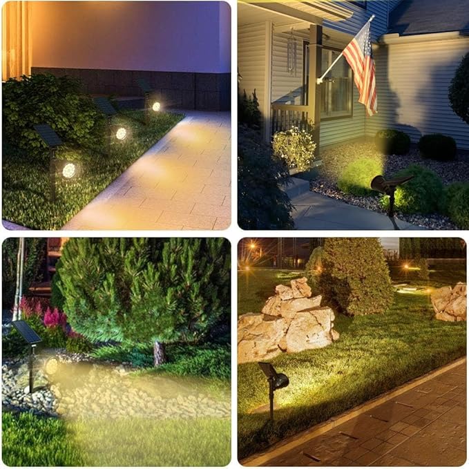 DBF Solar Lights Outdoor 600LM Solar Spotlights Outdoor Waterproof 2 Brightness Mode Adjustable 18 LED Flag Pole Light for Garden Yard Patio Landscape Driveway Garage Pool(Warm White 2 Pack)
