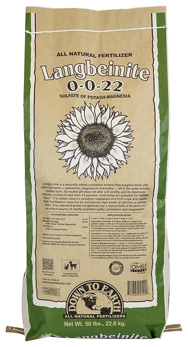 Down To Earth Organic Langbeinite Fertilizer Mix 0-0-22 50 lb