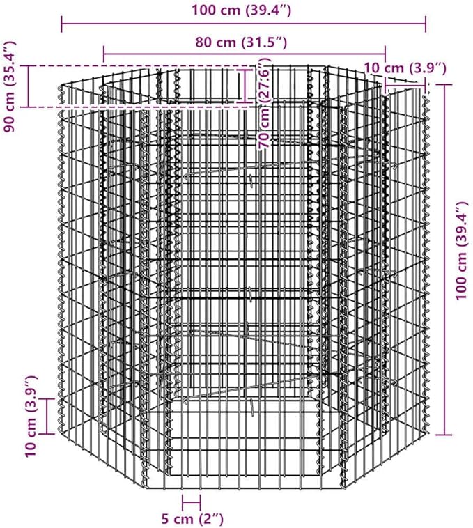 Gabion Raised Bed Silver Galvanized Steel 39.4x35.4x39.4 inch Hexagonal Planter for Outdoor Plants Durable Garden Bed Solution