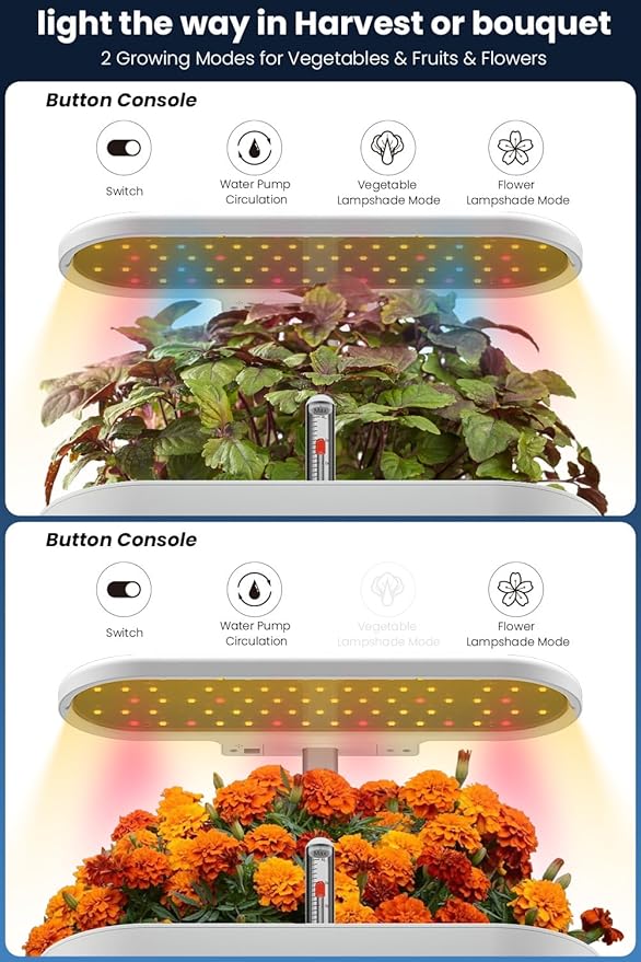 inBloom 12 Pods Hydroponics Growing System Indoor Garden with LED Grow Light and Pod Kit Plants Germination Kit with 4.2L Water Pump Accelerate Height Adjustable Gardening Gifts for Women White