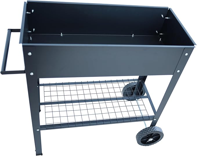 Mobile Metal Raised Garden Bed Cart with Legs Elevated Tall Planter Box with Wheels for Outdoor Indoors House Patio Backyard Vegetables Tomato DIY Herb Grow (Black)