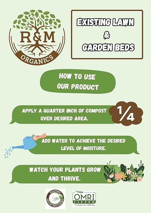 R&ampM Organics Premium Organic Compost for Vegetables Flowers Plants and Lawns - All Purpose Fertilizer - Moisture Retention - Low Odor - 10-Pound Bag