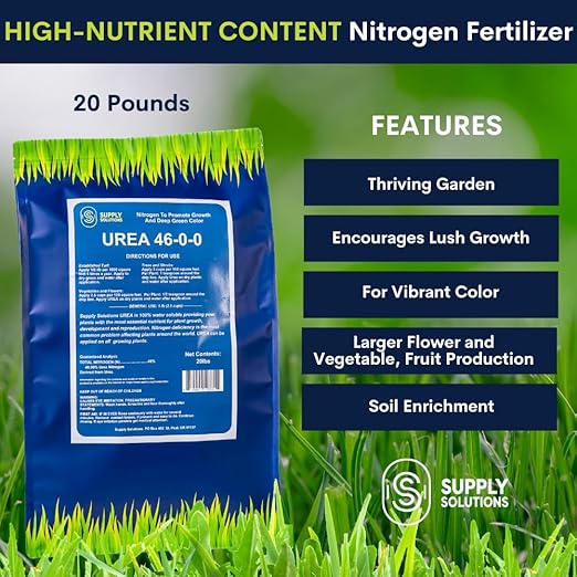 Supply Solutions Urea 46-0-0 Nitrogen Fertilizer to Stimulate Lush Growth and Deep Green Color - Plant Food Plant Fertilizer for Plants Lawn Garden - Bloom Booster for Flowers Fruits (20 Pounds)
