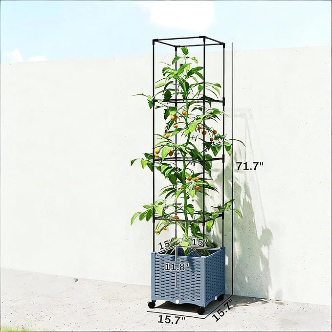 Roll and Grow Raised Garden Bed Mobile Planter with Adjustable Trellis &amp No-Bend Height - Wheels for Sun Tracking Locking Casters &amp Ergonomic Design Ideal for Seniors &amp Easy Care