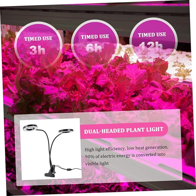 Adjustable Dual-Head LED Plant Growth Lamp for Indoor Use 5V Timer Function Clip-On Design Color Cycle for Greenhouse and Home Planting
