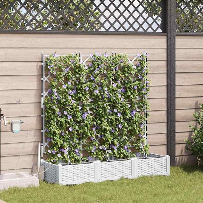 Garden White Raised Garden Bed 120 x 40 x 126 cm Steel Planter Box for Outdoor Plants UV Resistant Ample Storage Modern Style Gardening
