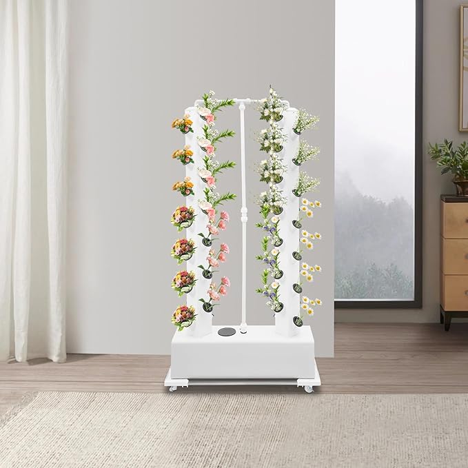 Hydroponics Growing System Kit56 Pods Vertical Indoor Garden Planter Germination Kit Indoor Herb Garden with Wheels Plant Germination Kit for Vegetable Fruit (White 56pods)