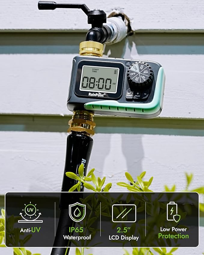RAINPOINT Sprinkler Timer 100% Metal Pipe Water Timer for Garden Hose Programmable Hose Controller for Watering Sprinkler Controller with Manual Watering/Rain Delay for Outdoor Lawn &amp Garden (2