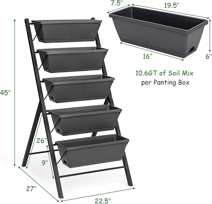 S AFSTAR 5-Tier Vertical Garden Planter 5-Layer Raised Garden Bed with 5 Detachable Planter Boxes &amp Metal Frame Indoor Outdoor Elevated Planting Containers for Flower Vegetables Fruit Herbs