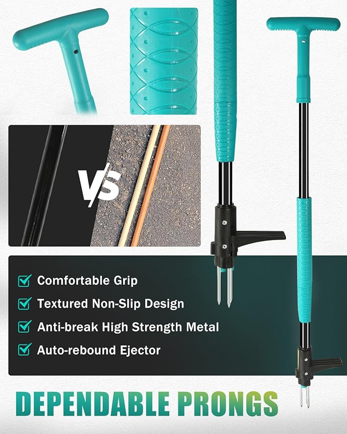 Breeze Touch 39 Weed Pulling Tool 3-Claw Detachable Weed Puller Tool with Long Handle Heavy Duty Stand Up Weeder Weeding Tool for Lawn Yard Garden Crabgrass Dandelion Picker Weed Remover