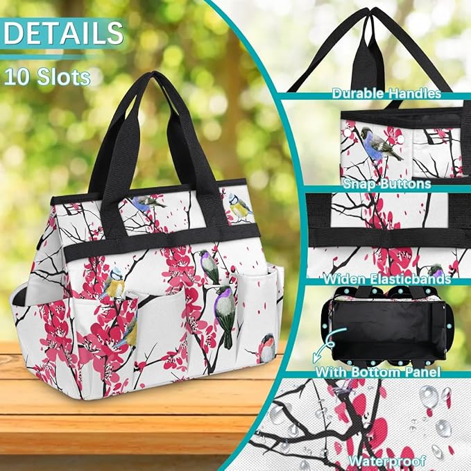 Garden Tool BagFloral Bird Tree Branch Gardening Organizer Bag With Pockets Garden Tool Kit Storage Tote for Women Men Garden Tool Set Holder