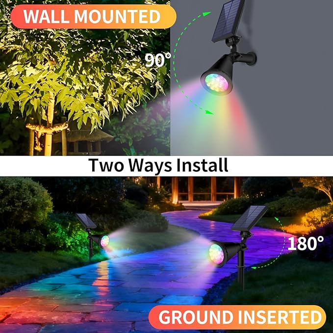 Solar Spot Lights Outdoor Waterproof 18 LED Solar Powered Landscape Lighting Low Voltage Auto On/Off for Garden Yard Tree Flag Wall Pathway 4 Pack