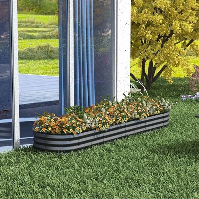 94.5 Inch Galvanized Steel Raised Garden Bed Planter with Open Bottom – Weed Resistant Outdoor Vegetable Herb Flower Planter Easy to Assemble