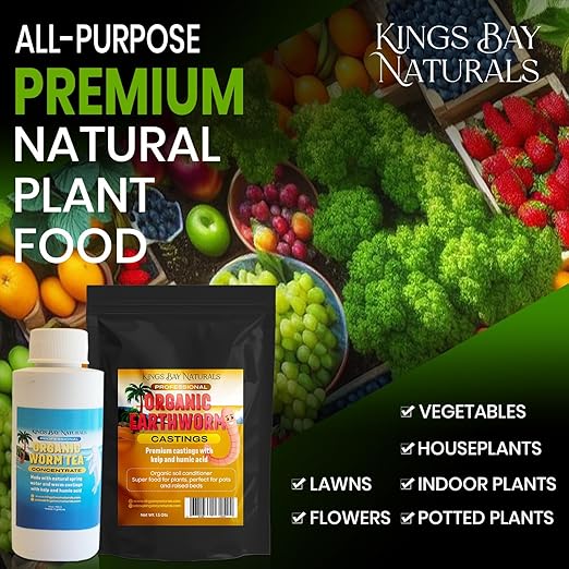 Premium Organic Worm Castings &amp Worm Tea – 1.5 QTS Worm Castings with Kelp &amp Humic Acid + 4 oz Worm Tea – Natural Soil Fertilizer for Indoor &amp Outdoor Gardens Vegetables Flowers &amp Tr
