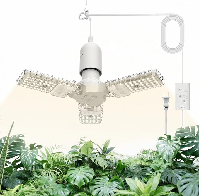 SANSI Grow Lights for Indoor Plants 30W with Timer 180° Adjustable Wings LED Pendant Plant Lights for Indoor Growing High PPFD Full Spectrum 16.4FT Power Cord for Tall Large Plants
