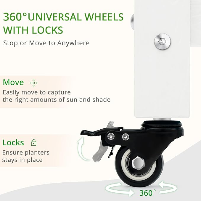LUE BONA Raised Garden Bed with Wheels 39.4 * 16.7 * 28 in Poly Elevated Outdoor Planter Box with Tools Weather Resistant Standing Growing Bed Herb Planter for Vegetable Flowers Fruits