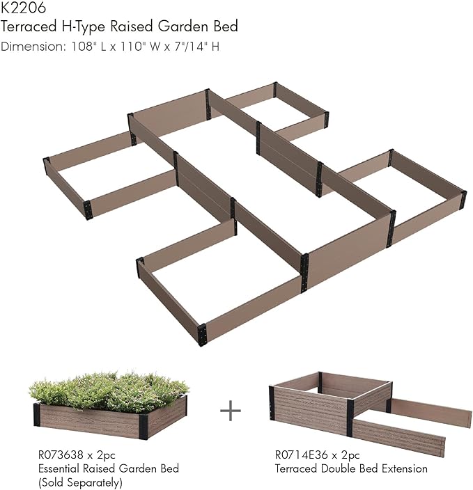 Everbloom Modular 36” Terraced Double Bed Extension (Only Used Raised Garden Bed R073638 R143638 or R0714D36)-Unlimited Possibilities for A Premium Garden Bed