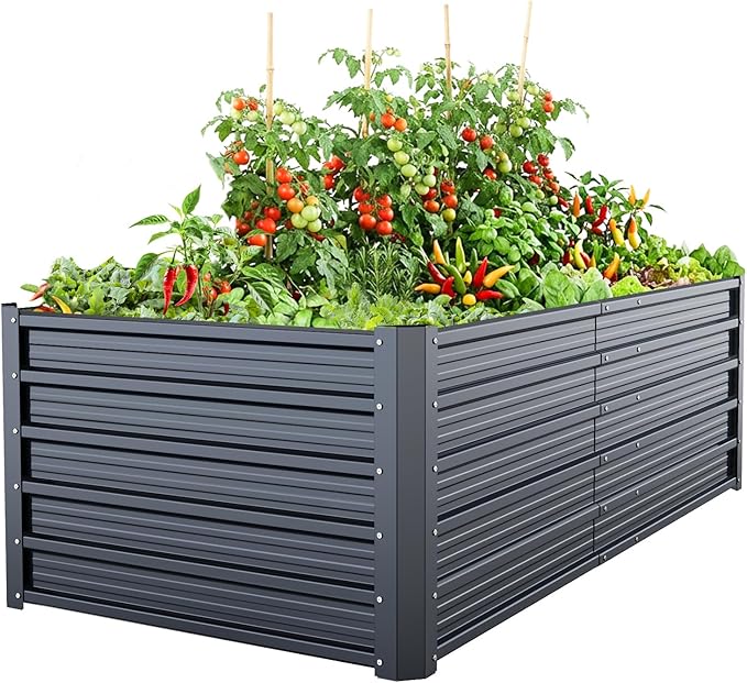 Ohuhu 6x3x1.9FT Metal Raised Garden Bed Outdoor Reinforced Galvanized Steel Rustproof Planter Box 100% Non-Toxic 256 Gal Large Capacity Heavy Duty Raised Beds for Growing Vegetables Flowers Herbs