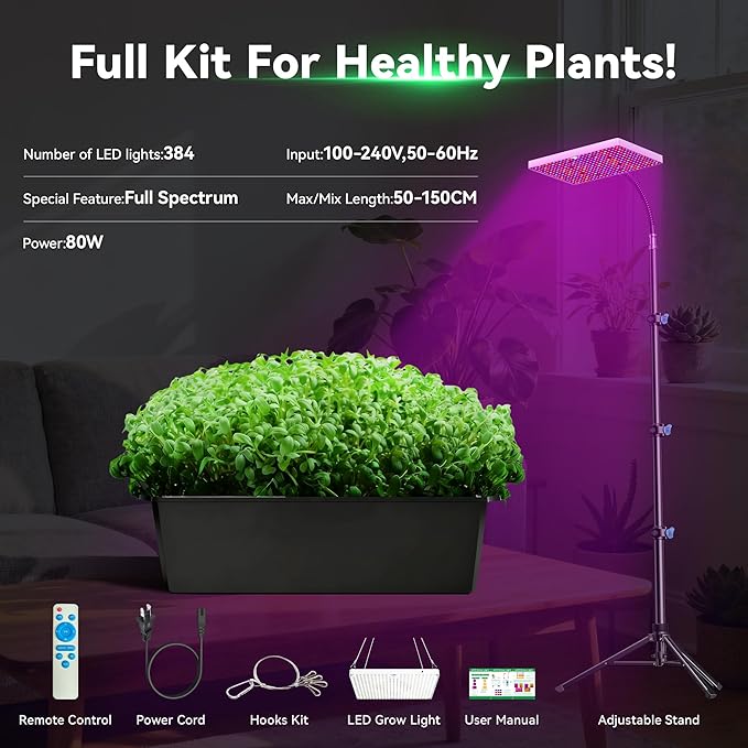 LED Grow Lights for Indoor Plants Full Spectrum with UV&ampIRBloom Veg Modes Remote Control 63 Height Adjustable Tripod Stand Hanging Hook for Hydroponics Bonsai Seedlings dimmable Timer Function