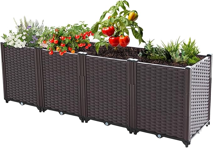 Raised Garden Bed Planters for Outdoor Plants Raised Beds for Gardening Plastic Planter Raised Beds for Planting Outdoor Plant Vegetables Flowers Fruits and Plants 63(L) x 15.7(W) x 20.4(H)