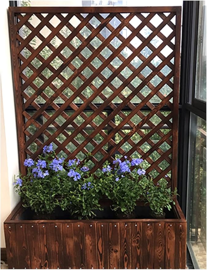 Generic Wood Planter Raised Bed with Trellis Outdoor Natural Wooden Garden Bed Planter Box Kit for Vegetables Herbs Flowers Tomato And HerbsNatural60x35x90cm